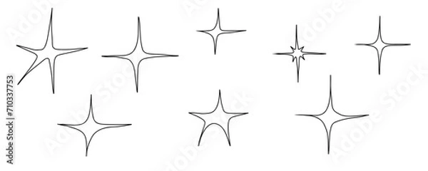 Fototapeta Hand drawn Doodle Sparkle twinkle stars symbols. Set of vector sparkle star icon. Bright magic firework, shiny flash, decoration twinkle. Glowing light effect. Stock vector isolated illustration. 