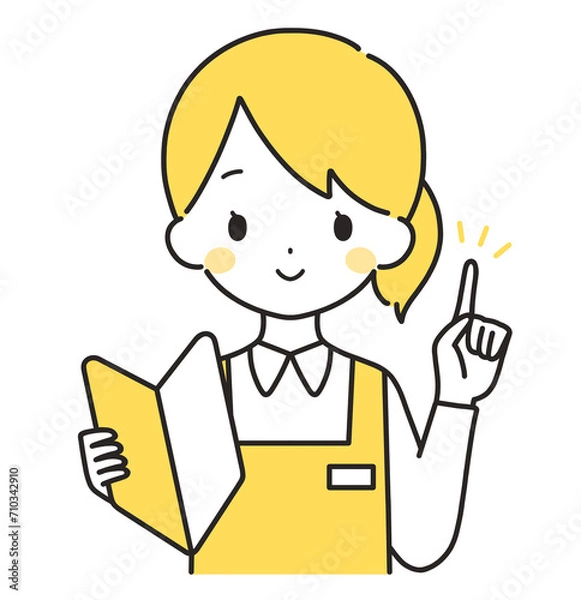 Fototapeta 黄色｜初心者マークを持つ女性店員｜指差し