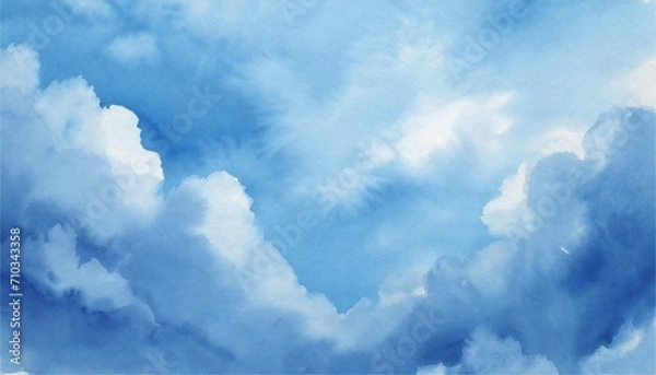 Fototapeta 夏　空　雲　水彩　背景　フレーム　イラスト素材　AI生成画像
