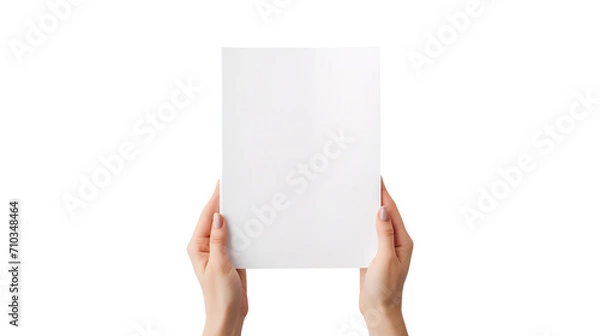 Fototapeta person holding blank paper isolated on transparent background Remove png, Clipping Path, pen tool