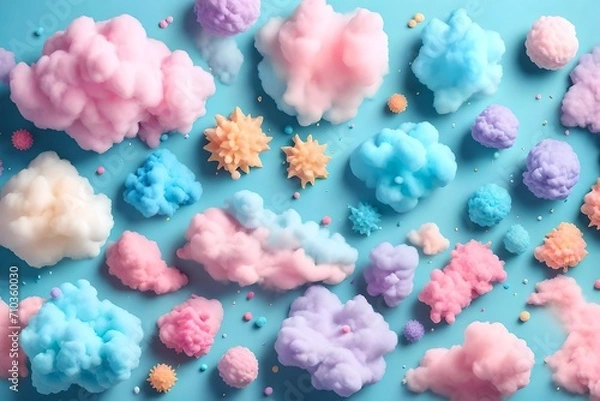 Fototapeta cotton candy clouds with blue backgroumd