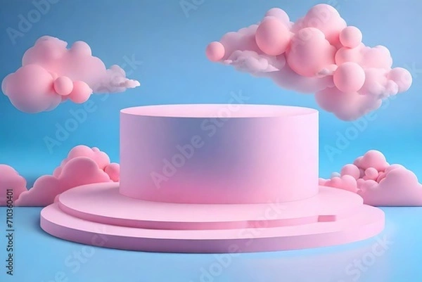 Fototapeta 3D rendering of storybook magic cotton candy clouds