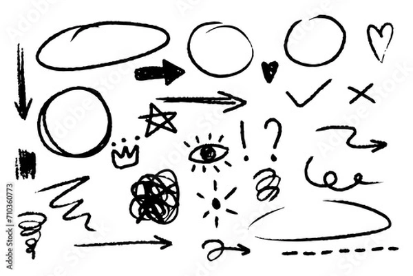 Fototapeta Hand drawn circle and arrow line for highlighting text. Rounds Bubbles Set doodle sketch symbols on a white background. vector illustration graphic design elements