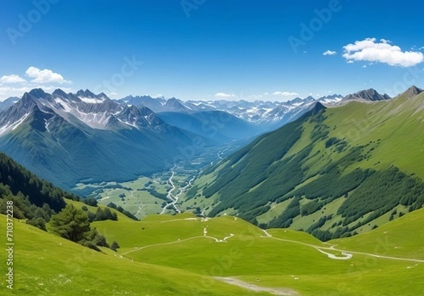 Fototapeta Panoramic View of the Pyrenees Wilderness, France

