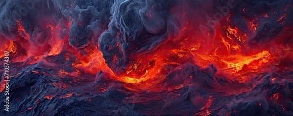 Obraz Inferno unleashed. Captivating image of active volcano eruption featuring fiery lava flow intense flames and stunning display of nature power