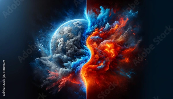 Fototapeta Fire and Ice Concept Design. Abstract earth shape.