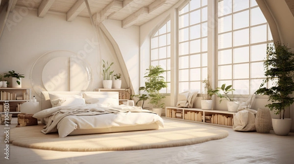Fototapeta Luminous Elegance: Sunlight Bathes a White Loft Room in Radiant Splendor