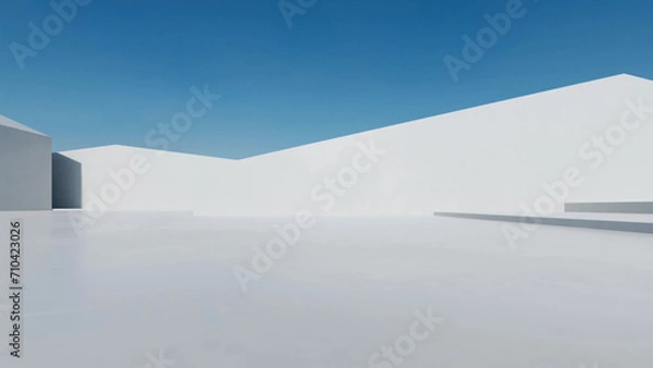 Fototapeta 3d render of abstract futuristic architecture with empty concrete floor. Scene for car presentation.