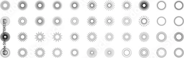 Fototapeta Vintage sunburst set. Bursting rays sunrise firework starburst blast, Radiant Spark. Vintage sunburst, Rays. Geometric Design Elements. Retro radiant sunburst, starburst hand drawn label, sun rays. 