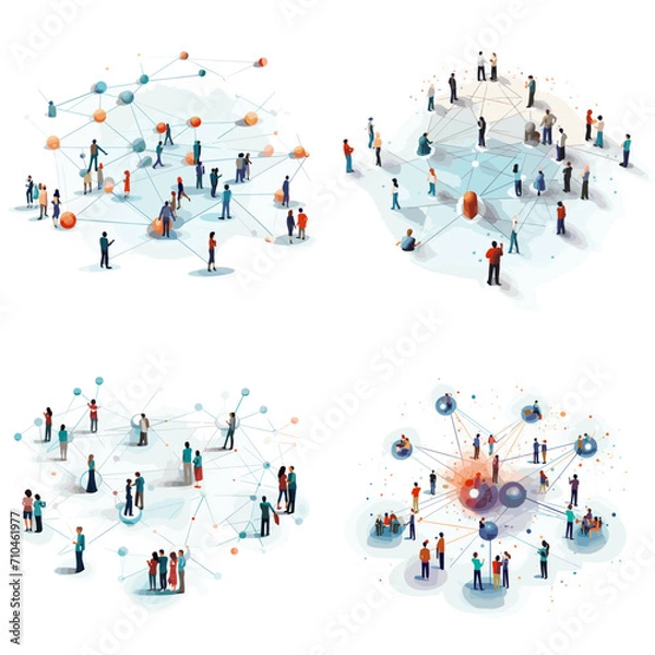 Fototapeta Virtual Networking Event People Connecting .simple isolated line styled vector illustration