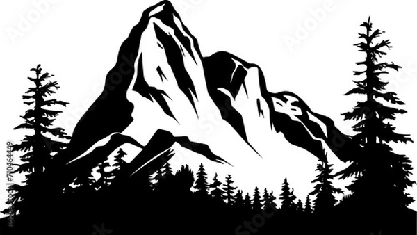 Fototapeta Mountain Forest Tree Landscape Silhouette Vector. AI generated illustration.