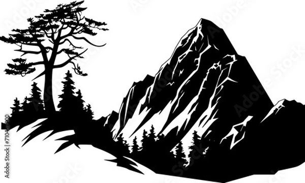 Fototapeta Mountain Forest Tree Landscape Silhouette Vector. AI generated illustration.