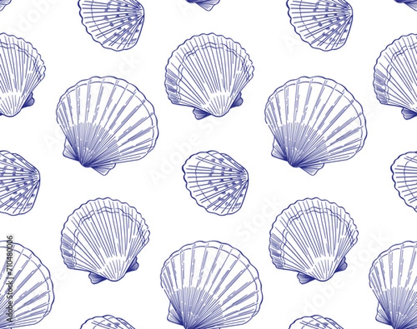 Fototapeta hand drawn doodle style seashell pattern 