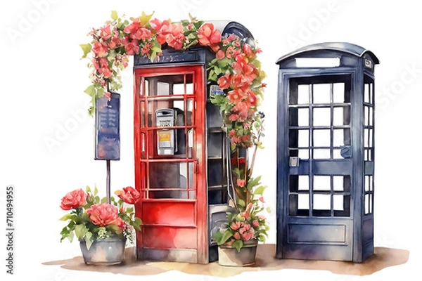 Fototapeta Vintage telephone box for decoration isolated on PNG Background. Generative Ai