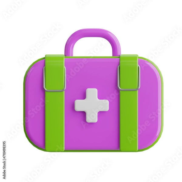Fototapeta 3D First Aid Kit Model Keeping Supplies Ready for Action. 3d illustration, 3d element, 3d rendering. 3d visualization isolated on a transparent background