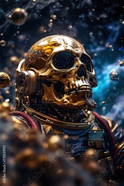 Fototapeta The golden skull of an astronaut