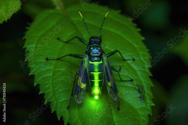 Obraz green neon glow firefly bug insect . generative ai