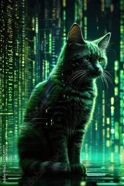Fototapeta The black cat in the matrix