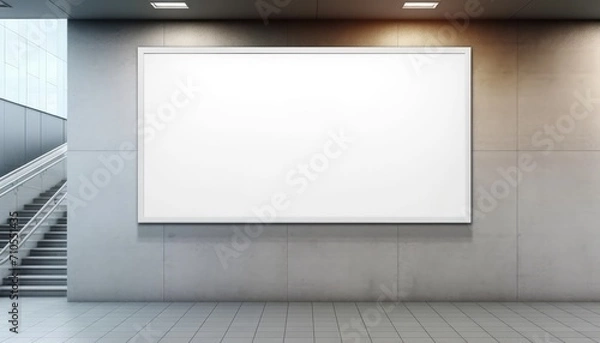 Fototapeta Billboard in the underground passage of a modern building stairs mockup.