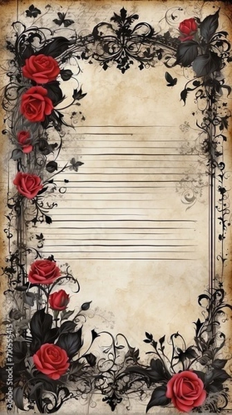 Fototapeta Frame with roses in vintage, Gothic style