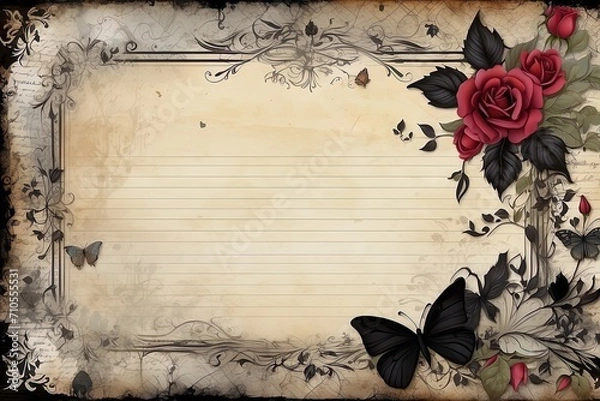 Fototapeta The frame is aged with roses