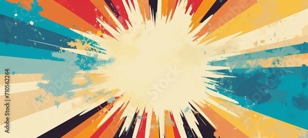 Fototapeta Abstract retro sunburst background with colorful grunge vintage banner design and distressed texture