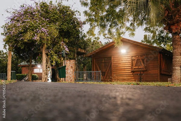 Fototapeta Wooden cabin in a recreational park from puerto rico