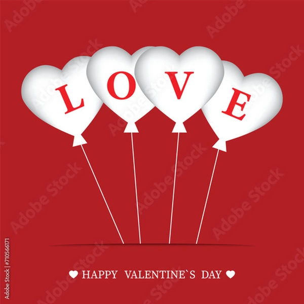 Obraz White balloons. Happy Valentine's Day card. Vector illustration