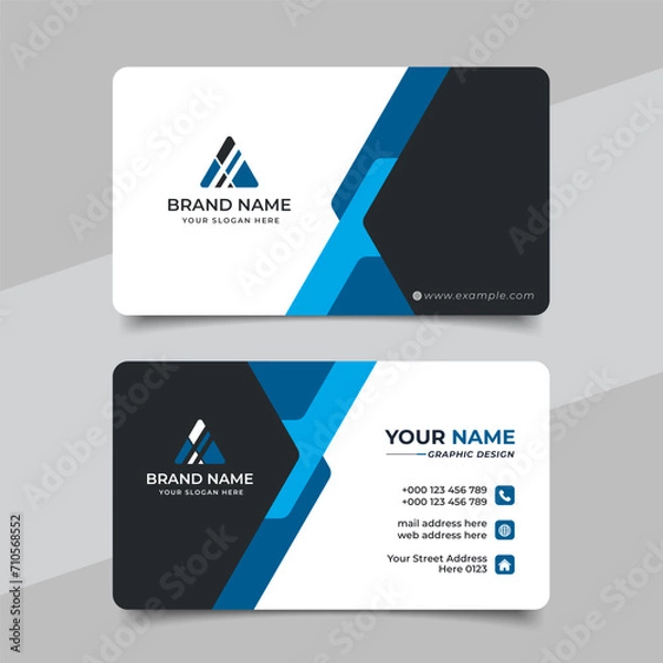 Fototapeta Blue modern creative business card and name card horizontal simple clean template vector design