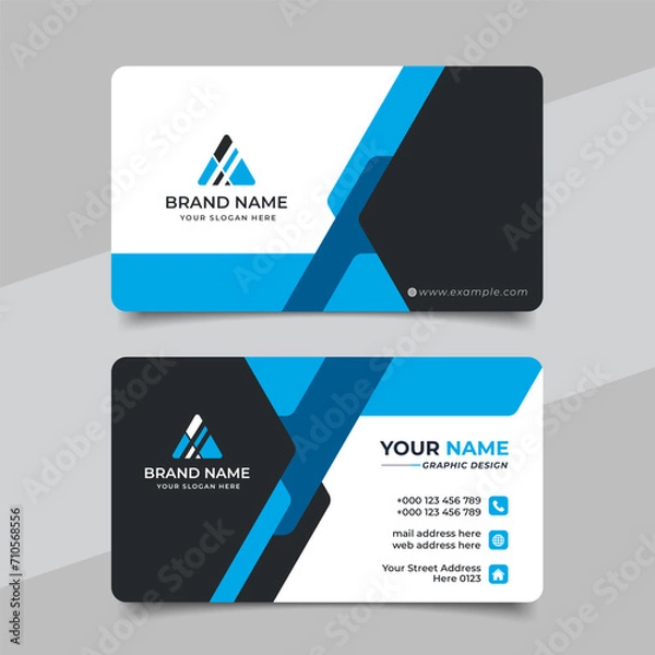 Fototapeta Blue modern creative business card and name card horizontal simple clean template vector design
