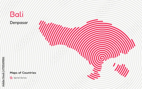 Fototapeta Abstract Simple Map of Bali in Spiral Fingerprint Pattern with Capital of Denpasar. 