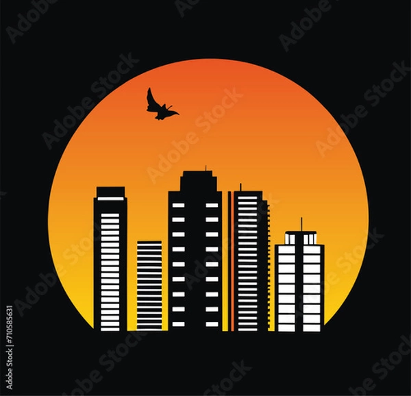 Obraz Vector silhouette city skyline illustration urban landscape created by the position of black windows on white backgrond