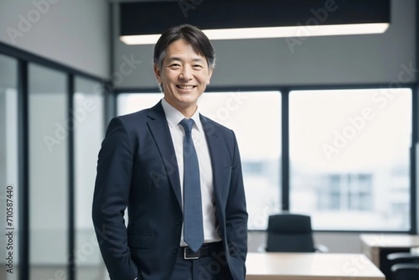 Fototapeta お洒落なオフィスで微笑むさわやかイケメンビジネスマン 40代～50代