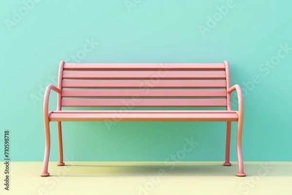 Fototapeta 3d rendering minimal Bench in colorful pastel concept on green background