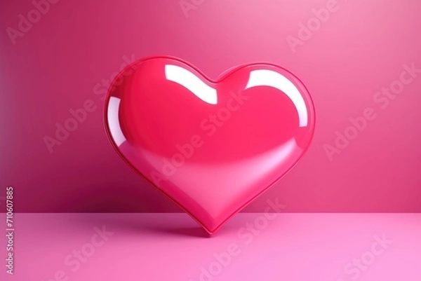 Fototapeta 3d floating heart icon, Valentine's day and love concept, copy space for advertiser