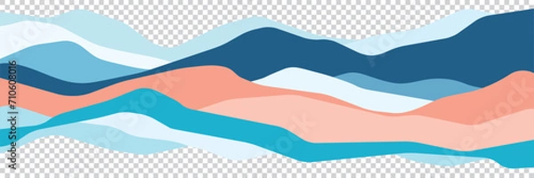 Fototapeta Mountains flat color illustration. Colorful hills on transparent background. Abstract simple landscape. Multicolored aqua shapes. Vector design art