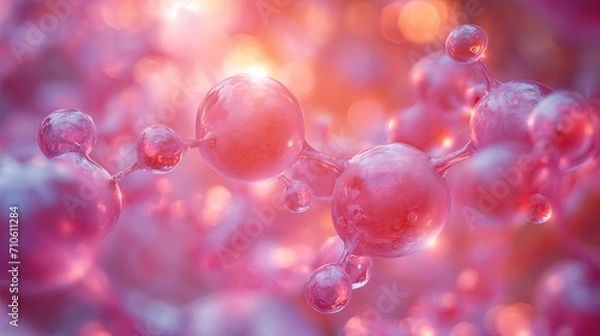 Fototapeta a molecular structure. The visual highlights the spherical atoms connected by bonds, with a focus on one part of the molecule 