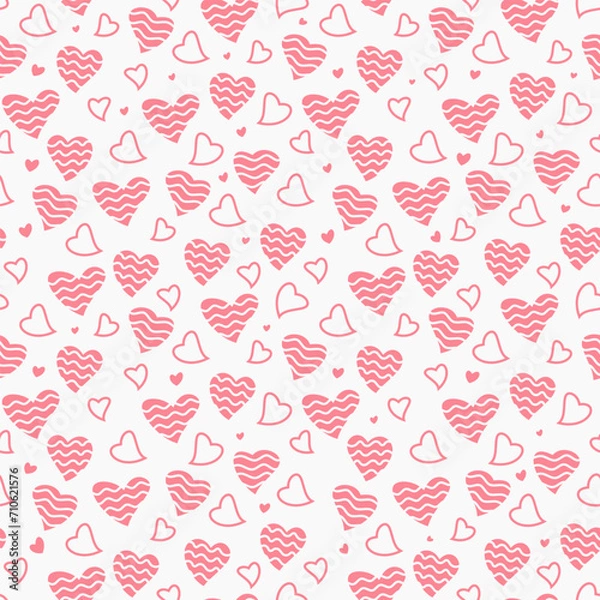 Fototapeta Cute hand drawn hearts seamless pattern for Valentines Day background