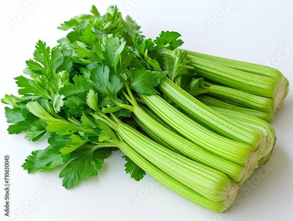 Fototapeta Fresh celery isolated on white background. Minimalist style. 