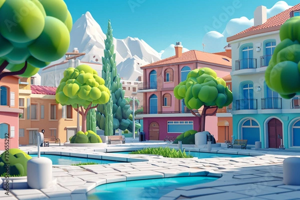 Fototapeta Game background 3d stylish architecture illustration