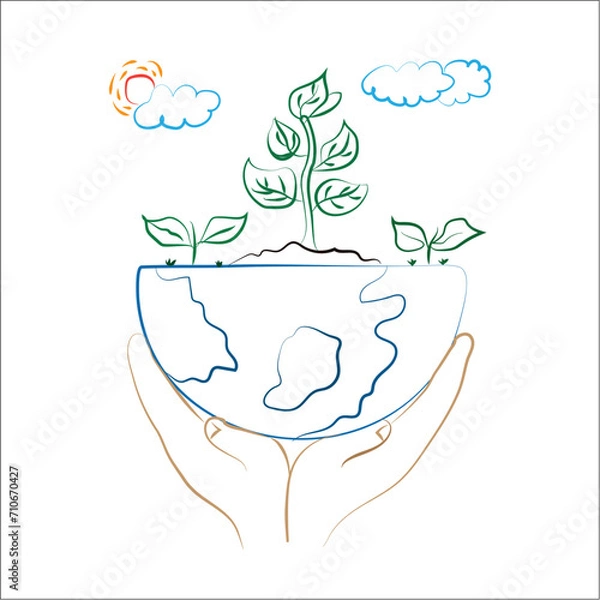 Fototapeta Save the planet. Hands holding globe, earth. Earth day concept.Environmental protection and nature conservation.