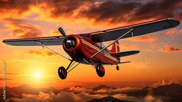 Obraz Plane against the background of the setting sun