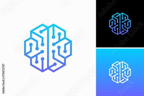 Fototapeta brain with circuit board Vector Logo Premium