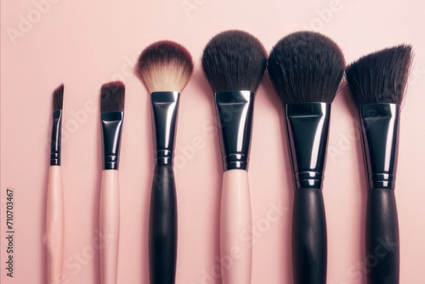 Fototapeta a group of makeup brushes sitting on top of a pink surface,generative ai