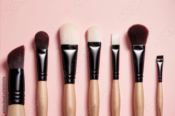 Fototapeta a group of makeup brushes sitting on top of a pink surface,generative ai