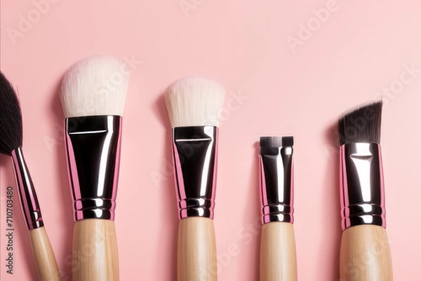 Fototapeta a group of makeup brushes sitting on top of a pink surface,generative ai
