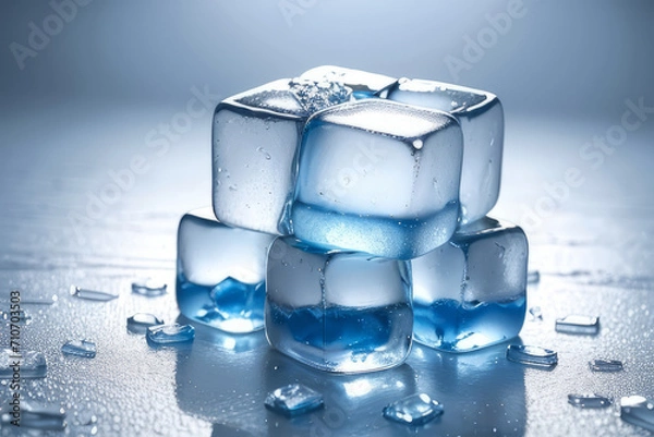 Fototapeta a pile of ice cubes sitting on top of a table,generative ai