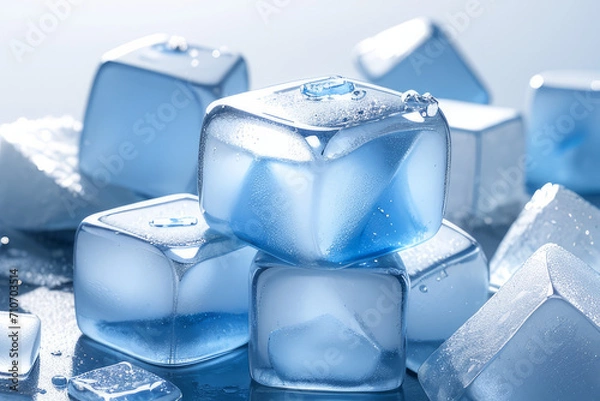 Fototapeta a pile of ice cubes sitting on top of a table,generative ai