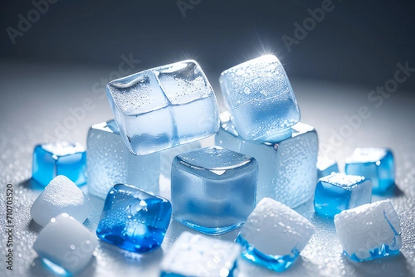 Fototapeta a pile of ice cubes sitting on top of a table,generative ai