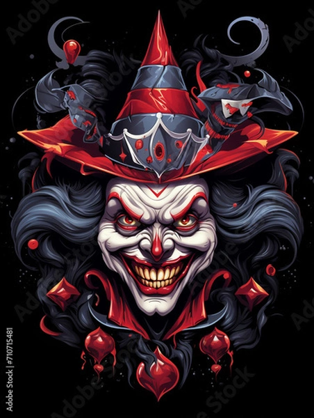 Fototapeta Realistic and simple t-shirt design featuring a likeable and controversial jester clown inspired by the Illuminati god created with Generative Ai
